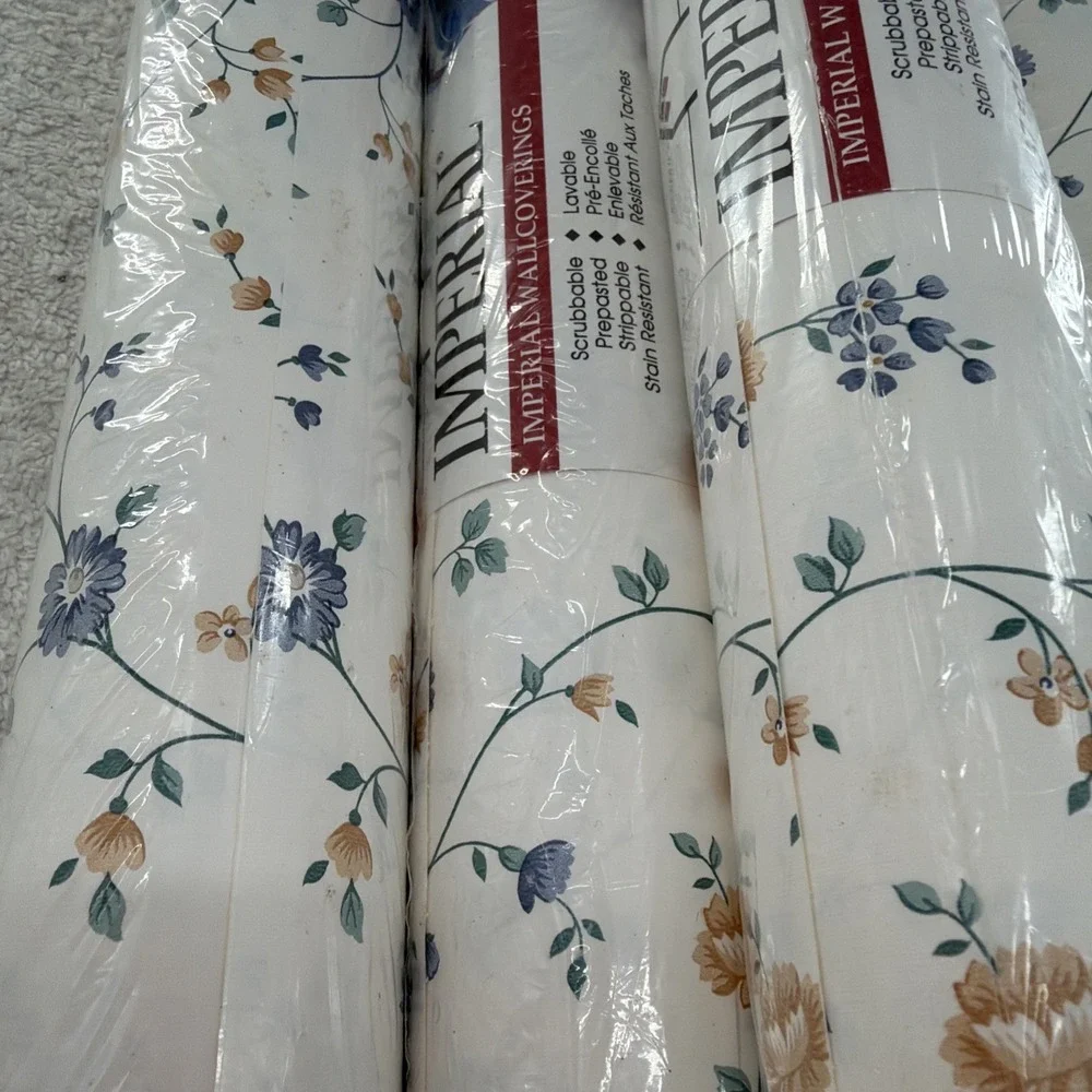 Vintage 1990s Imperial Wallcoverings Floral Wallpaper Lot of 5 Rolls NOS Country